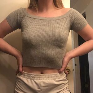 Grey Off Shoulder Crop Top